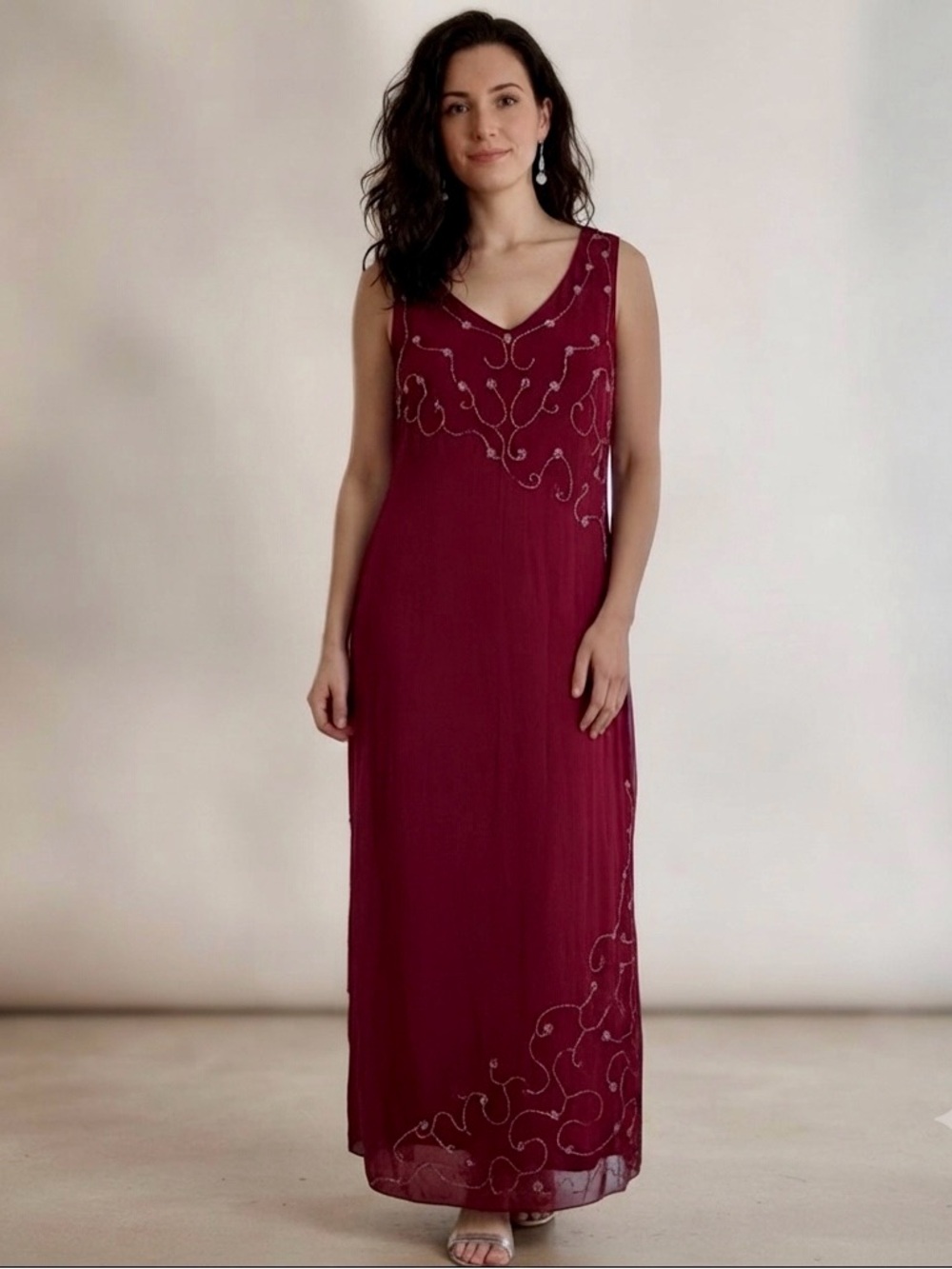 April Cornell Sz S Vintage Red Beaded Boho Fairy Maxi Dress